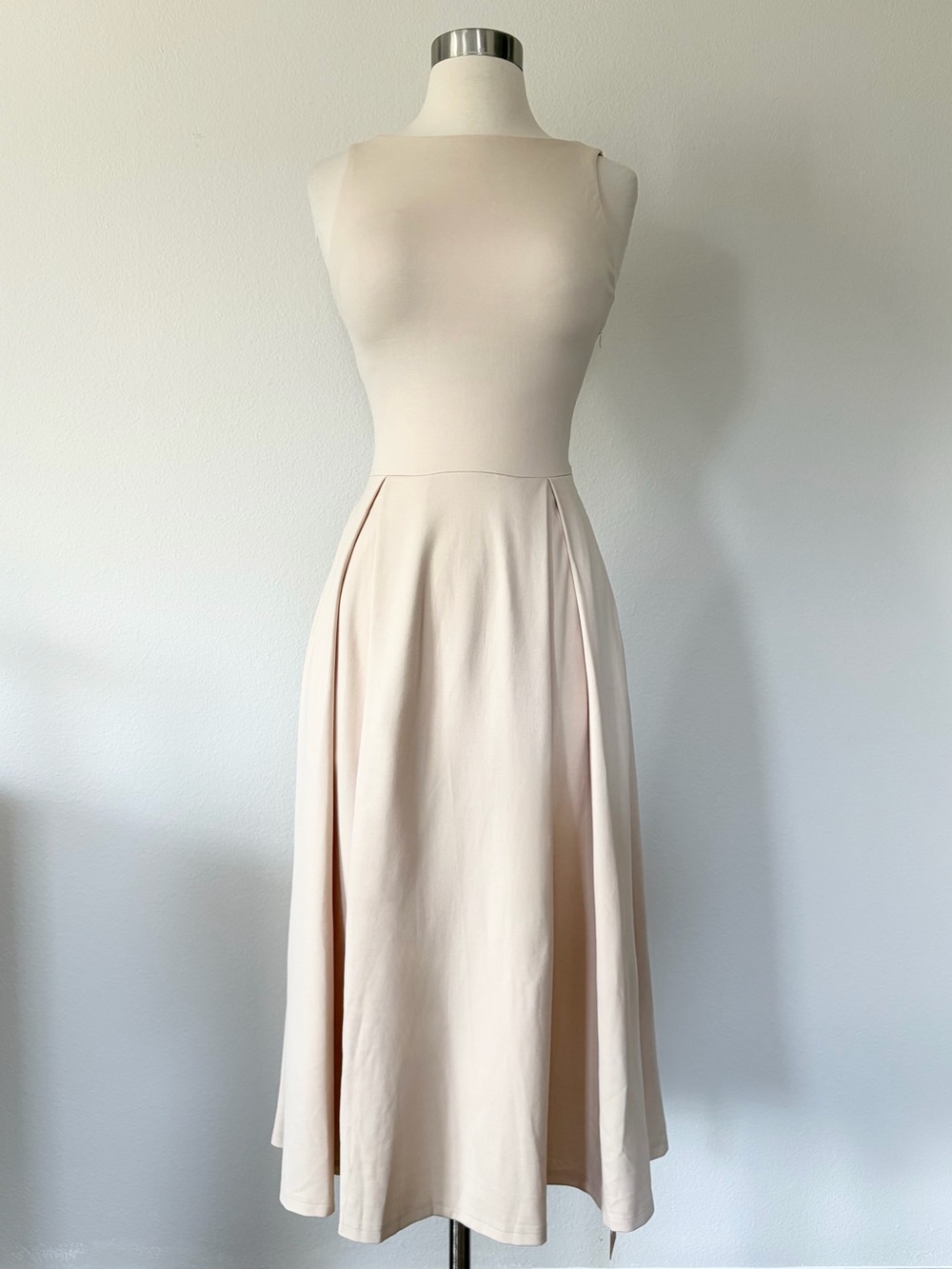 OGL NWT Boatneck Bamboo Ponte Bra Midi Dress with Pockets Bra Milk Cream XS